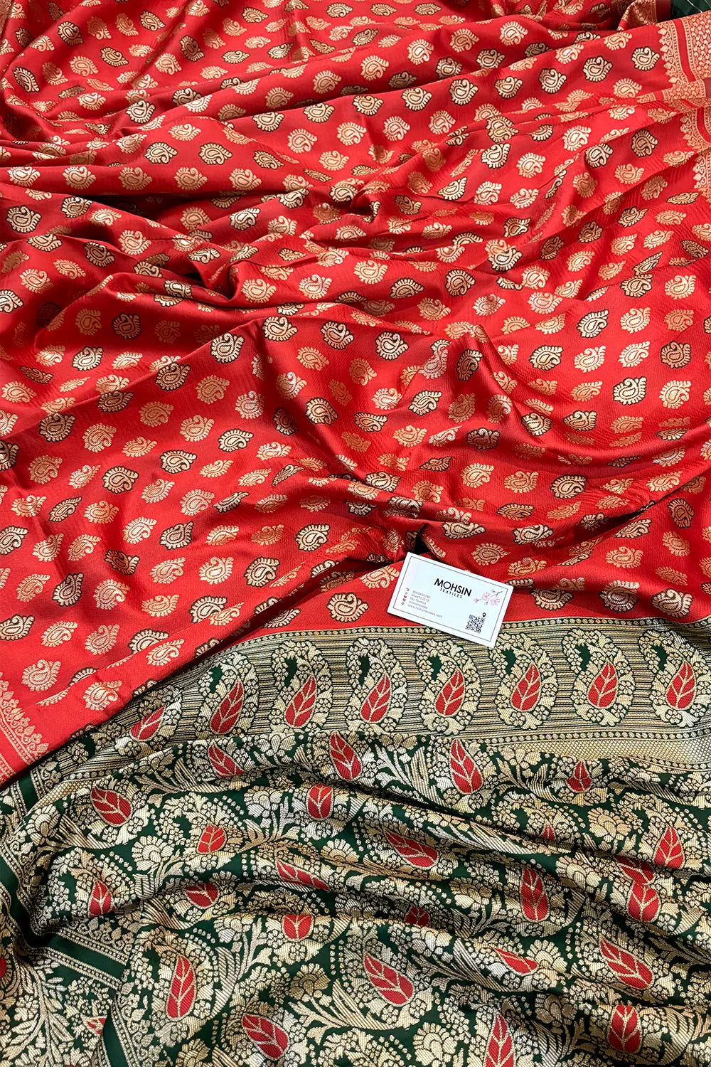 Red and Green Resham Zari Silky Banarasi Saree