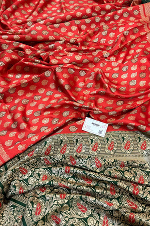Red and Green Resham Zari Silky Banarasi Saree