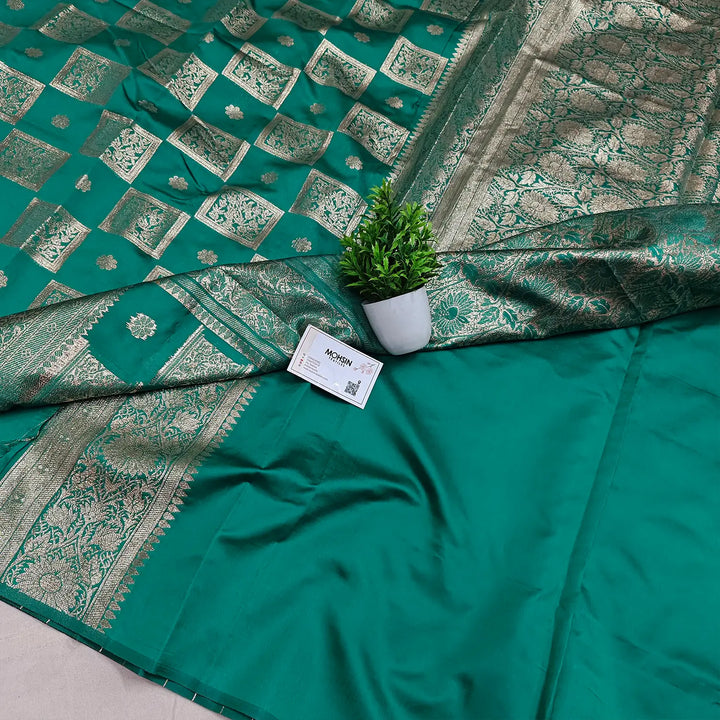 Sea Green Matt Zari Silk Banarasi Saree