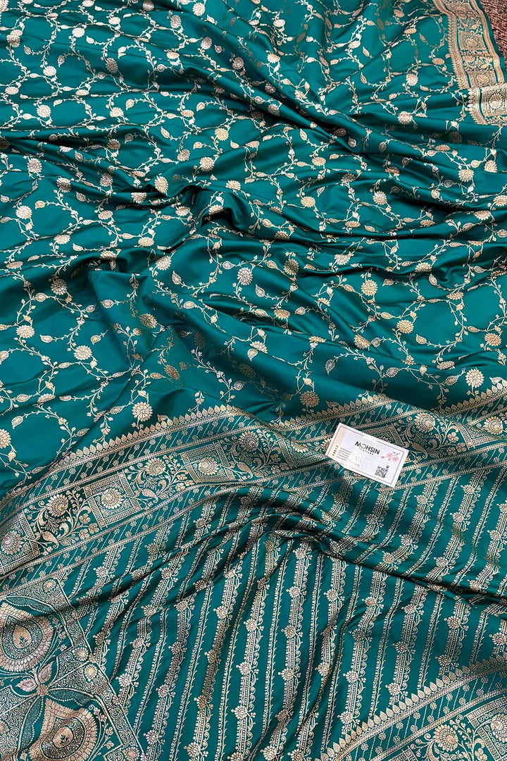 Teal Albeli Jaal Katan Silk Banarasi Saree