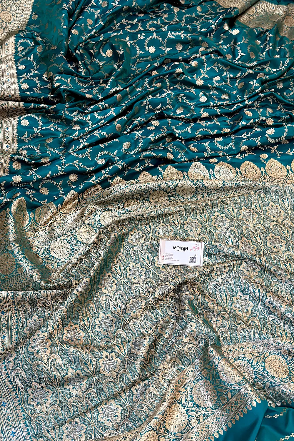 Teal Eragon Jaal Katan Silk Banarasi Saree