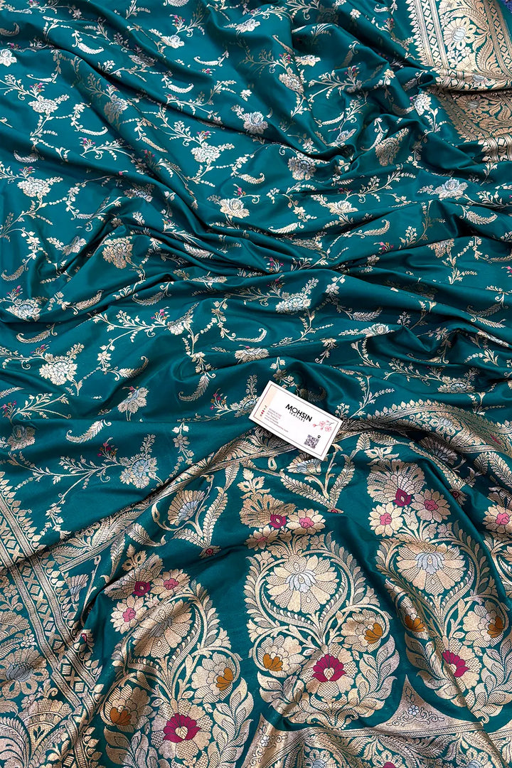 Teal Suhani Jaal Katan Silk Banarasi Saree