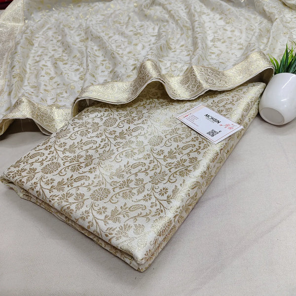 White Golden Zari Kimkhab Silk Banarasi Gharara