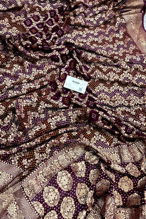 Wine Bandhej Georgette Silk Banarasi Saree