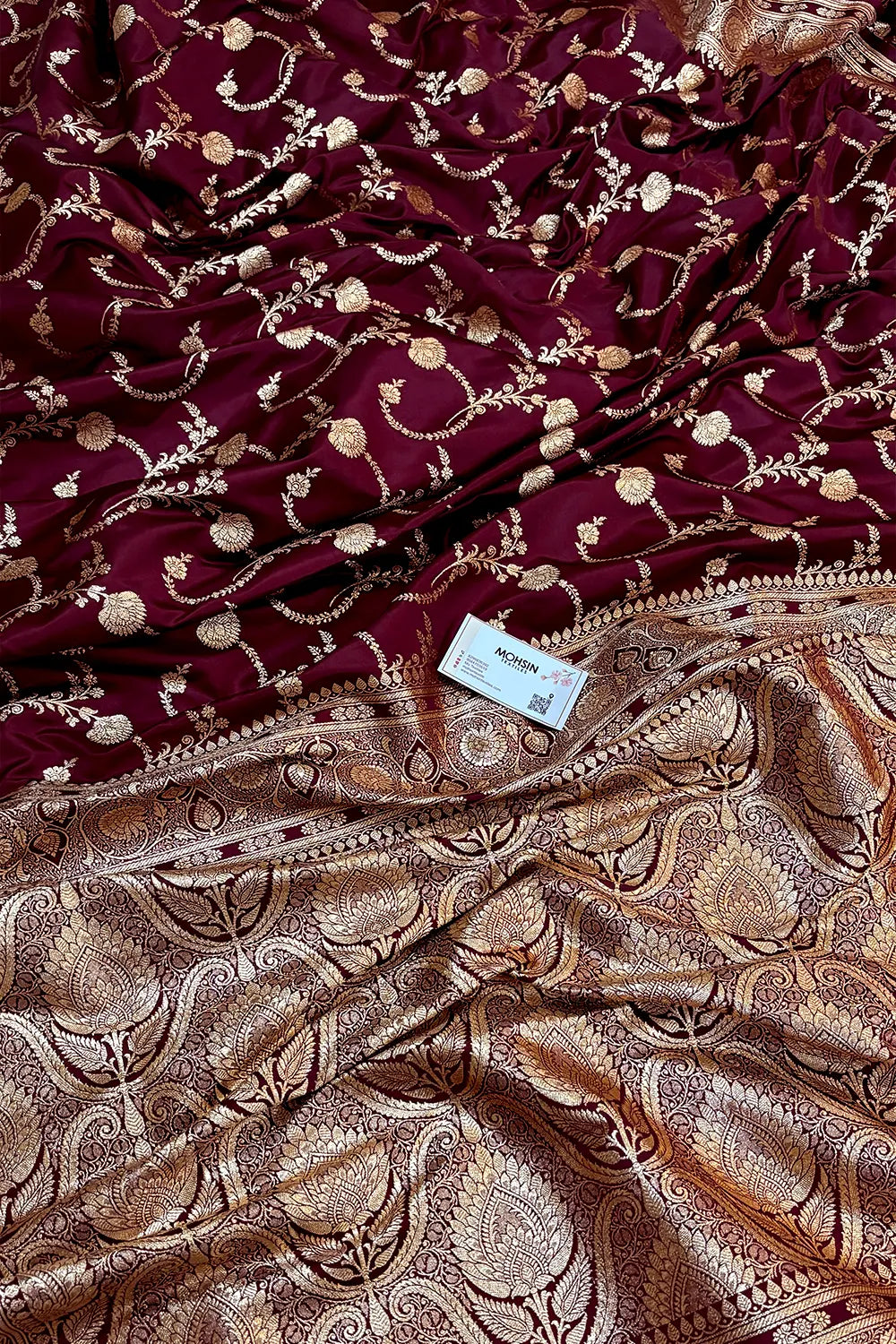 Wine Kanchan Bel Katan Silk Banarasi Saree
