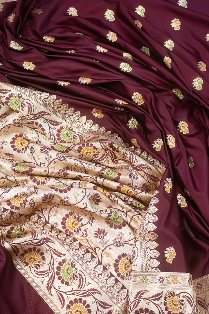 Wine Twins Buti Katan Silk Banarasi Saree