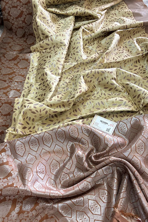 Yellow and Beige Resham Zari Banarasi Silk Saree