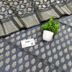 Grey Frozen Tree Satin Silk Banarasi Suit