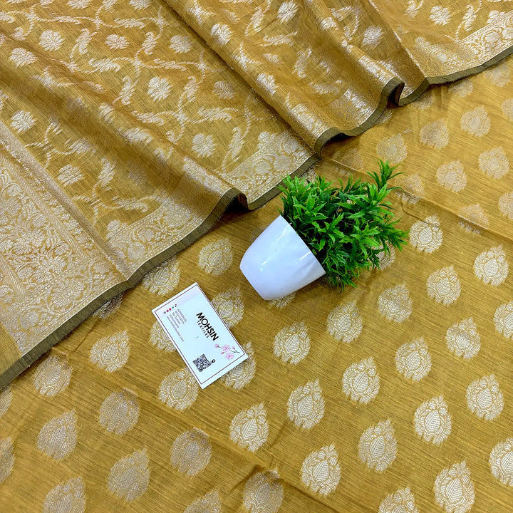 Mustard Kalgha Buti Banarasi Silk Suit