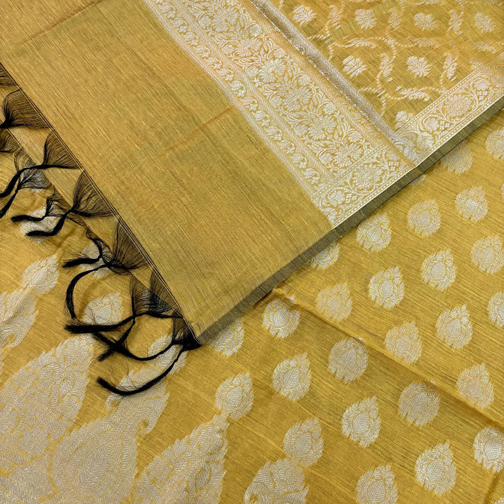 Mustard Kalgha Buti Banarasi Silk Suit