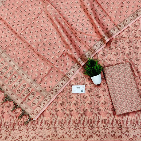 Light Peach Surahi Jaal Cotton Silk Banarasi Suit