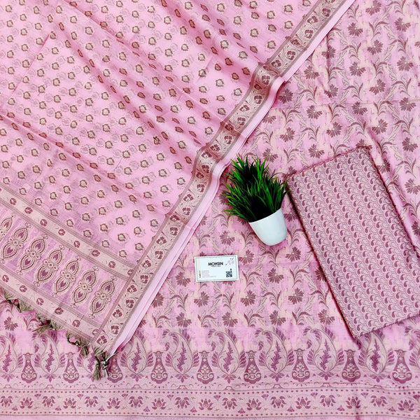 Baby Pink Surahi Jaal Cotton Silk Banarasi Suit