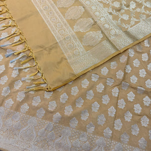 Beige Golden Zari Katan Silk Banarasi Suit