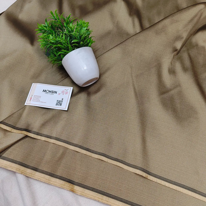 Beige Plain Satin Silk Banarasi Fabric