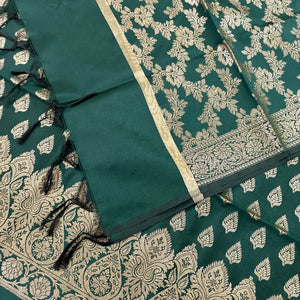 Bottle Green Xmas Tree Satin Silk Banarasi Suit