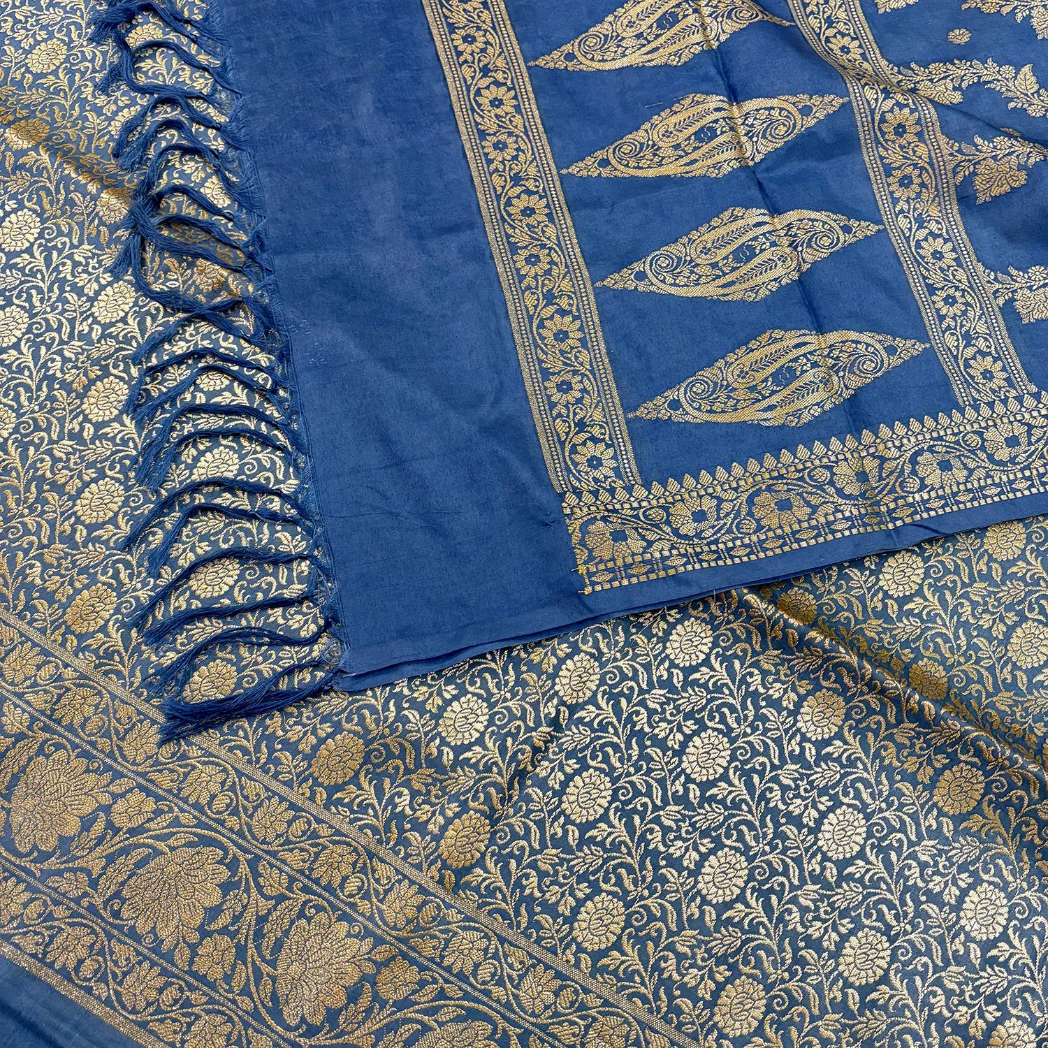 Dark Firozi Golden Zari Katan Silk Banarasi Suit