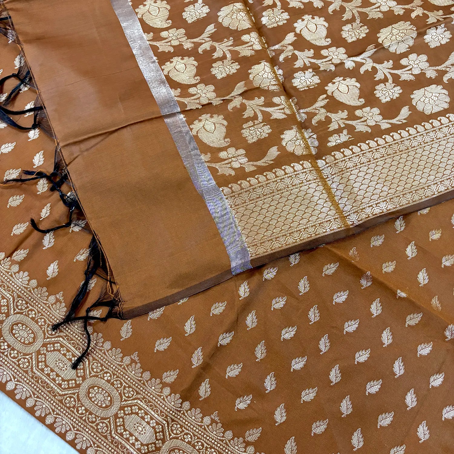 Dark Mustard Sunehri Pankh Satin Silk Banarasi Suit