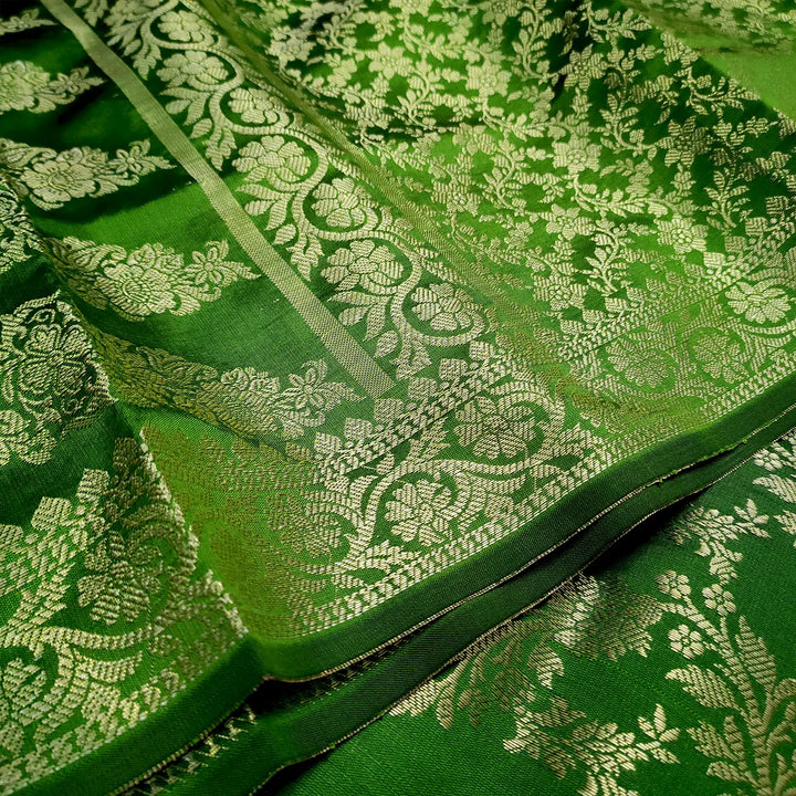 Green Moglai Jaal Satin Silk Banarasi Suit