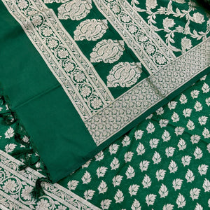 Green Tedhi Patti Katan Silk Banarasi Suit