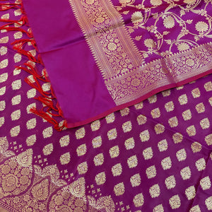Magenta Singhasan Buti Satin Silk Banarasi Suit