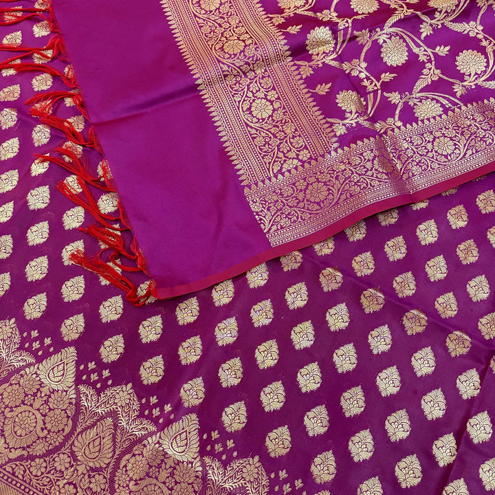 Magenta Singhasan Buti Satin Silk Banarasi Suit