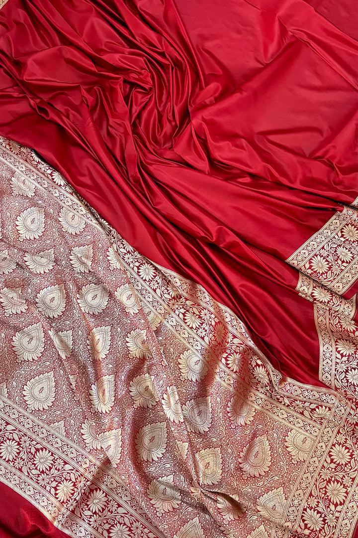 Maroon Khandani Plain Katan Silk Banarasi Saree