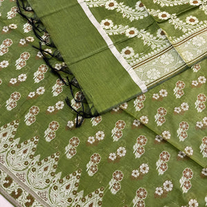 Mehendi Fan Flower Banarasi Silk Suit