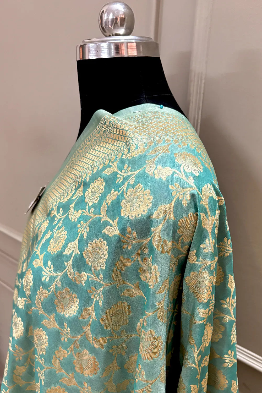 Mint Green Golden Zari Katan Silk Banarasi Dupatta