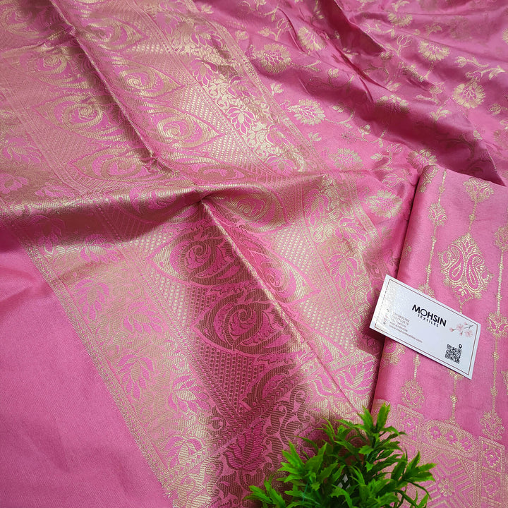Pink With Pink Meena Katan Silk Banarasi Suit
