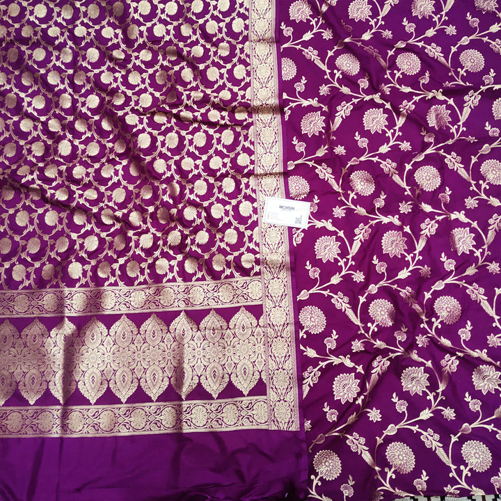 Purple Golden Zari Katan Silk Banarasi Suit