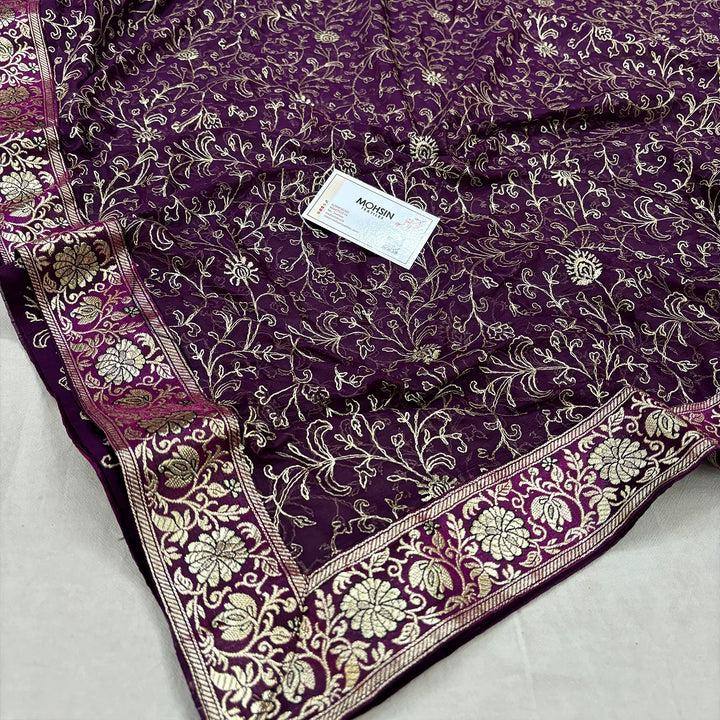 Purple Golden Zari Kimkhab Silk Banarasi Gharara