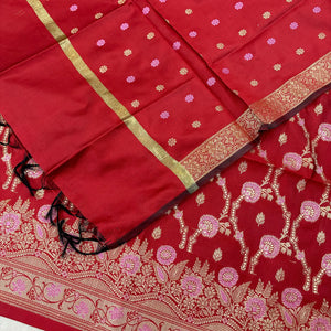Red Golden Zari Satin Silk Banarasi Suit