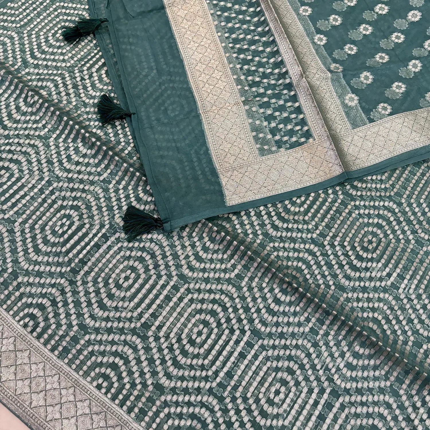 Teal Chalava Organza Silk Banarasi Suit