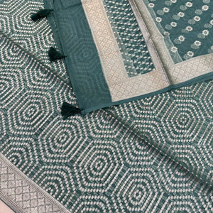 Teal Chalava Organza Silk Banarasi Suit