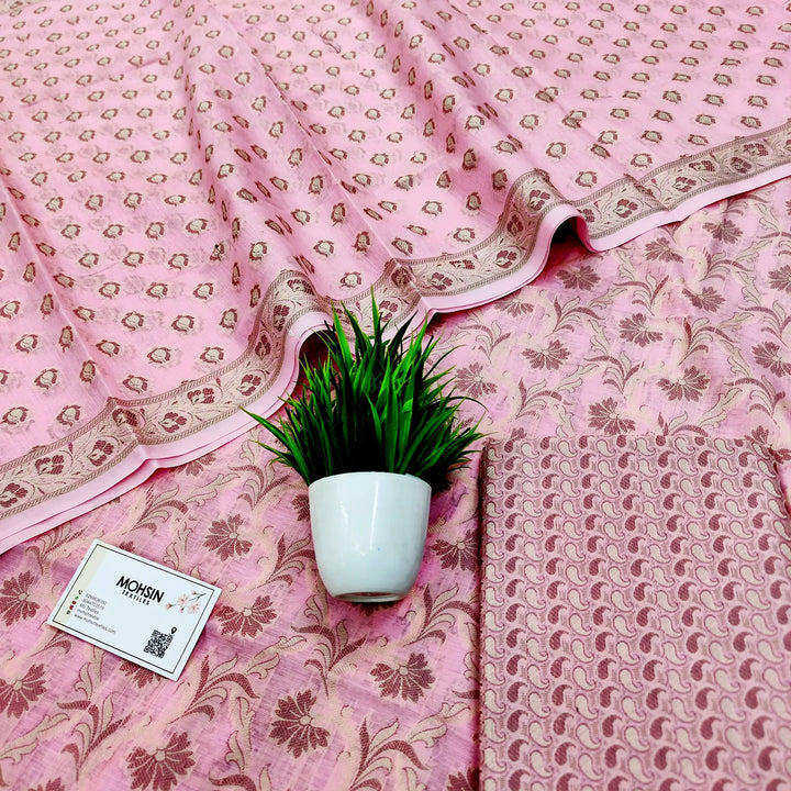 Baby Pink Surahi Jaal Cotton Silk Banarasi Suit