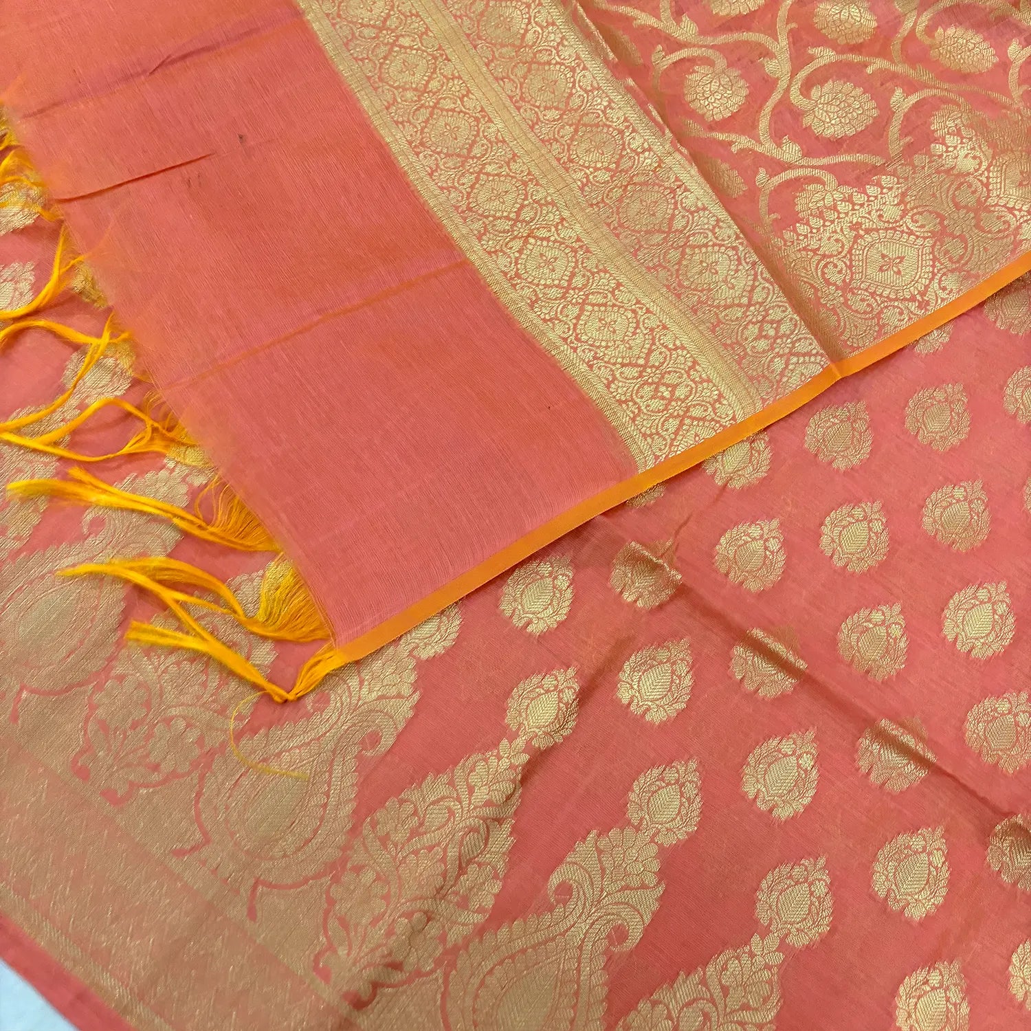 Peach Kalgha Buti Banarasi Silk Suit