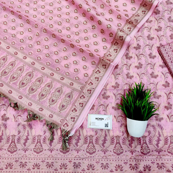 Baby Pink Surahi Jaal Cotton Silk Banarasi Suit