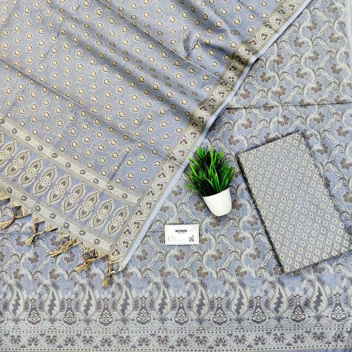 Grey Surahi Jaal Cotton Silk Banarasi Suit