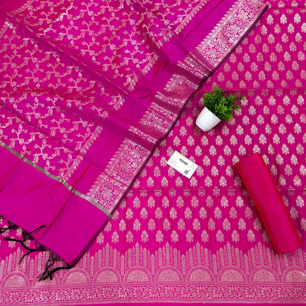 Pink Frozen Tree Satin Silk Banarasi Suit