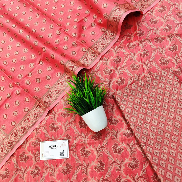 Peach Surahi Jaal Cotton Silk Banarasi Suit