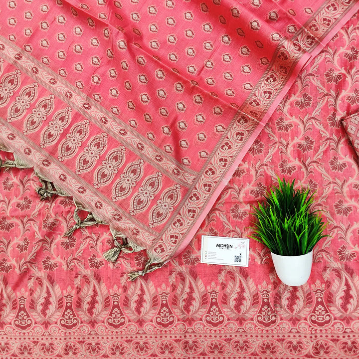 Peach Surahi Jaal Cotton Silk Banarasi Suit