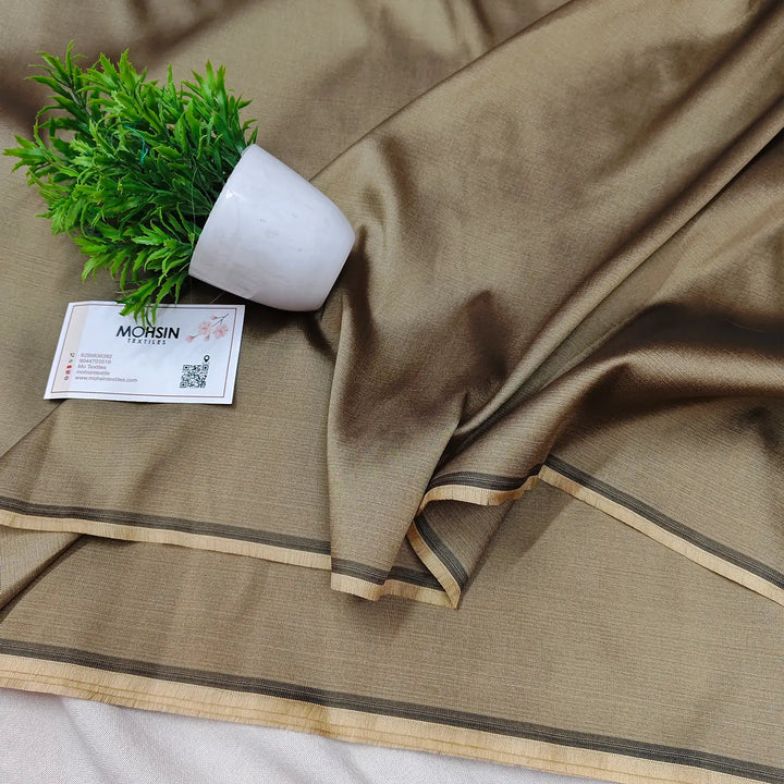 Beige Plain Satin Silk Banarasi Fabric