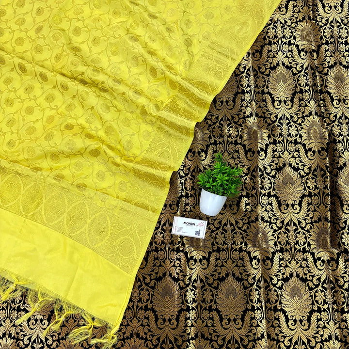 Black and Yellow Alankaar Katan Silk Banarasi Suit