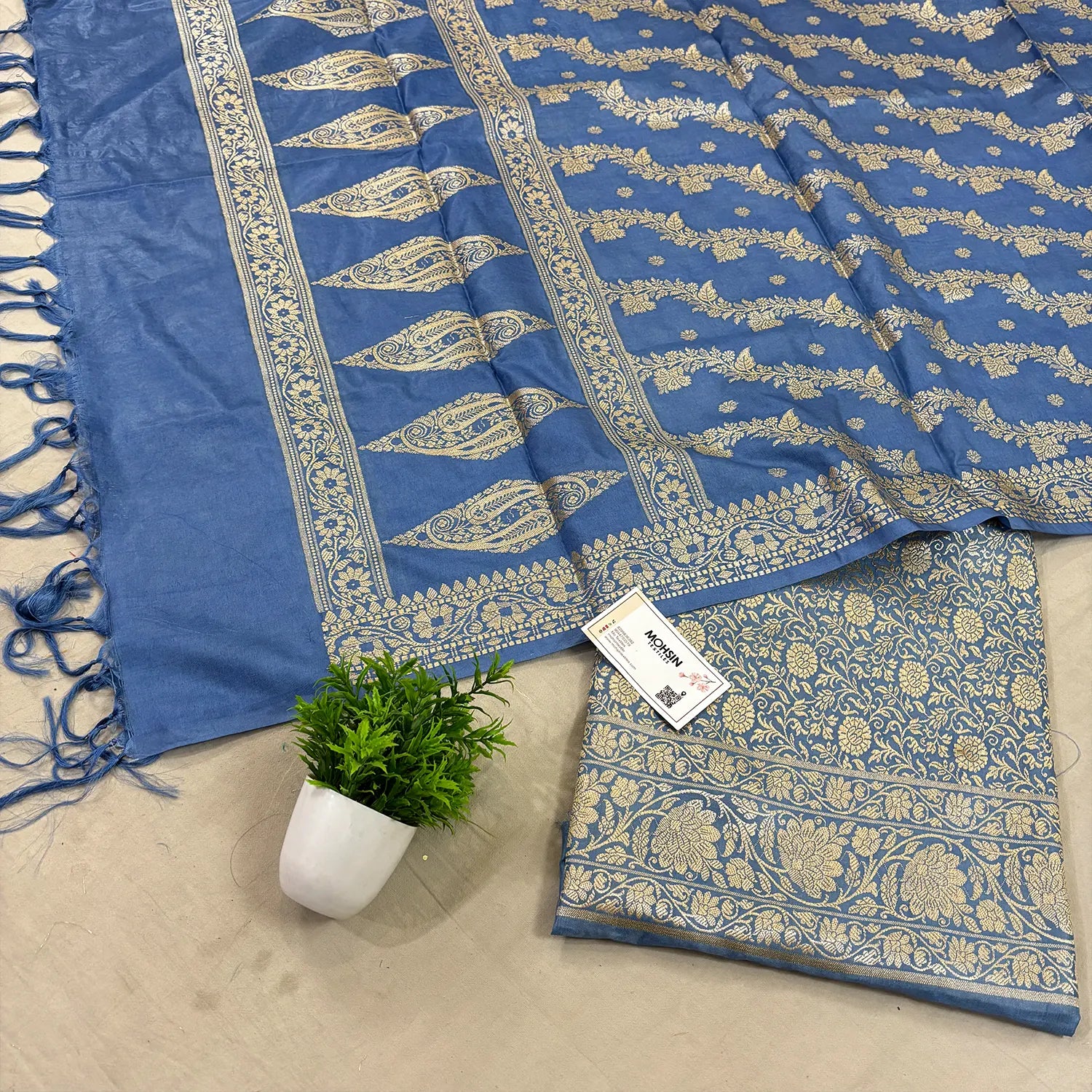 Dark Firozi Golden Zari Katan Silk Banarasi Suit