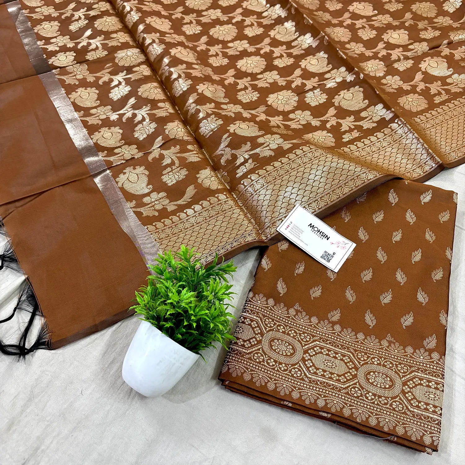 Dark Mustard Sunehri Pankh Satin Silk Banarasi Suit