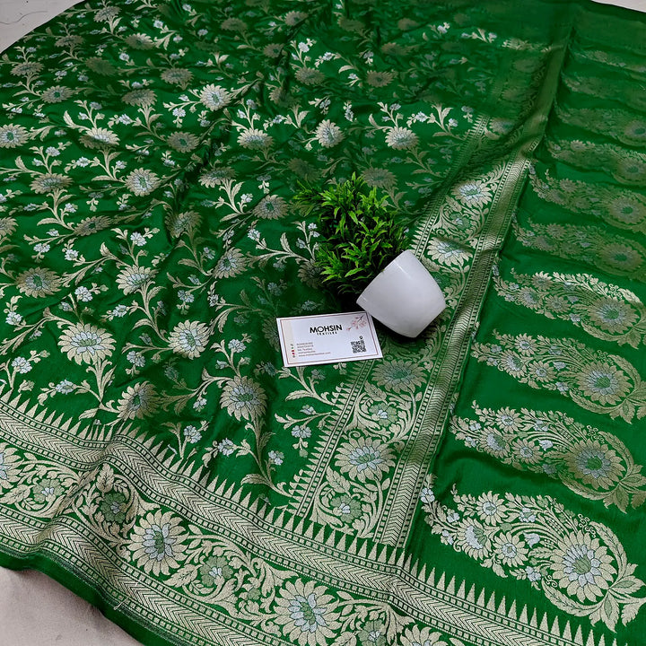 Green Ganga Jamuna Crepe Silk Banarasi Saree