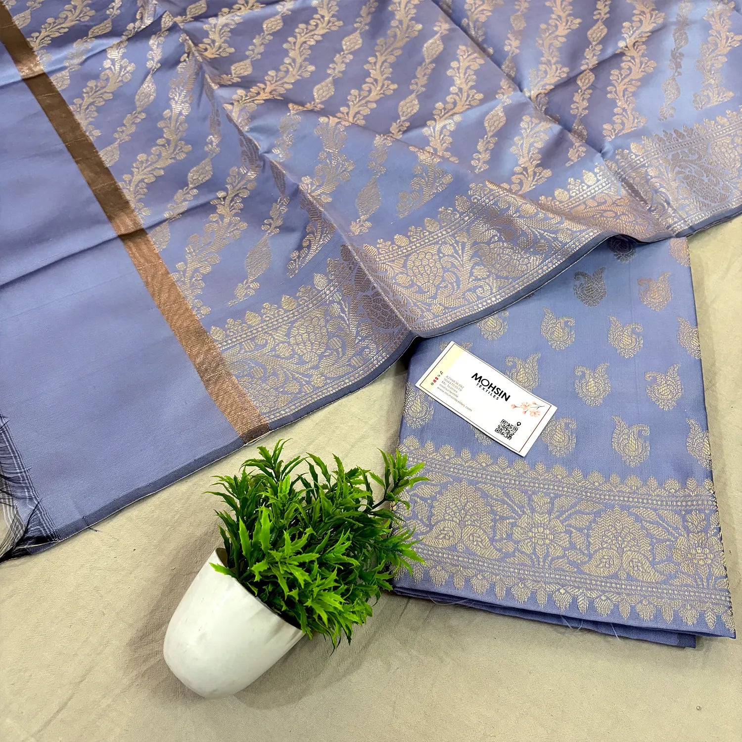Lavender Chirag Buti Satin Silk Banarasi Suit