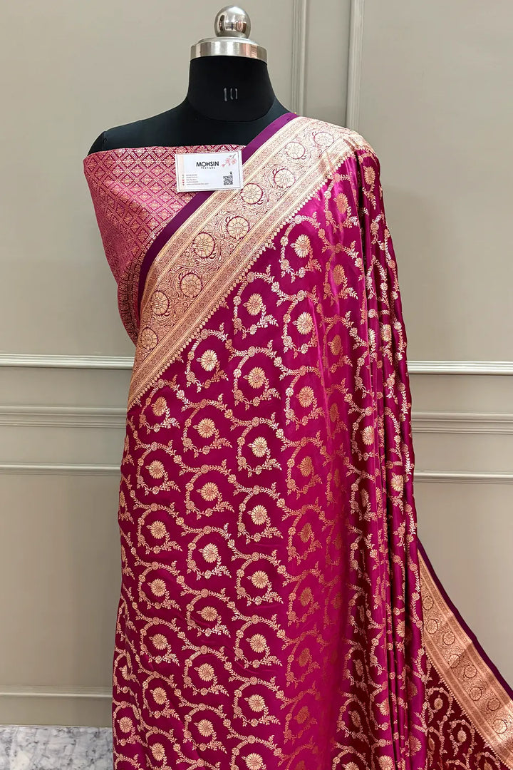 Magenta Dragon Jaal Katan Silk Banarasi Saree