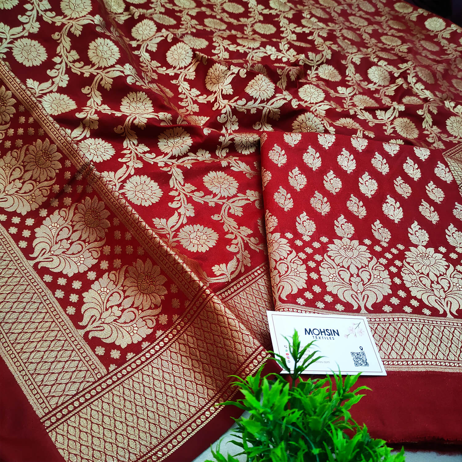 Maroon Golden Zari Katan Silk Banarasi Suit