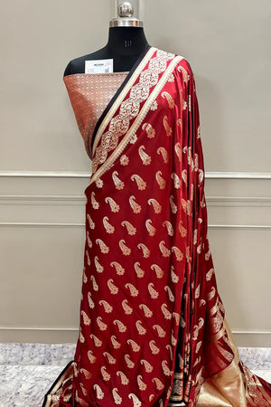 Maroon Unicorn Buti Katan Silk Banarasi Saree